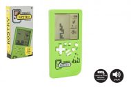 Digitální hra Padající kostky hlavolam plast 14x7cm zelená na baterie se zvukem v krabičce 7,5x14,5
