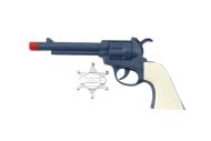 Pistole revolver klapací plast 23x12cm s šerifským odznakem na kartě