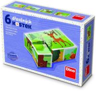 Kostky kubus Lesní zvířátka dřevo 6ks v krabičce 12,5x8,5x4cm