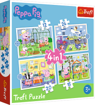 Puzzle 4v1 Peppa Pig/Prásátko Pepa Vzpomínka na prázdniny v krabici 28x28x6cm