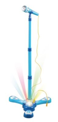 Mikrofon karaoke modrý plast na baterie se světlem se zvukem v krabici 17x34x7cm