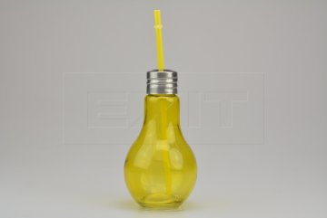  Sklenička na drink s plechovým víčkem a brčkem - Žlutá žárovka 