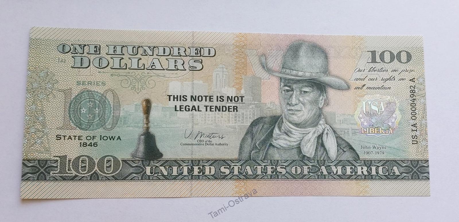 USA - 100 Dolarů 2022 - Pamětní - Iowa - UNC