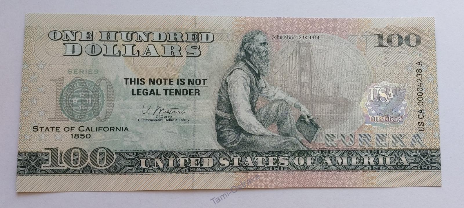 USA - 100 Dolarů 2022 - Pamětní - Kalifornie - UNC