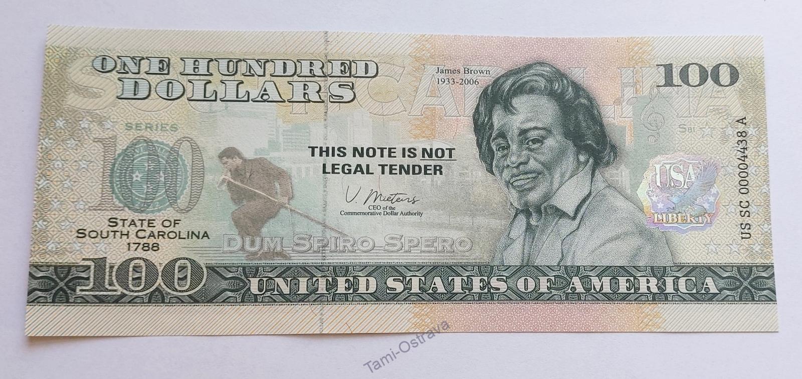 USA - 100 Dolarů 2022 - Pamětní - Jižní Karolína - UNC
