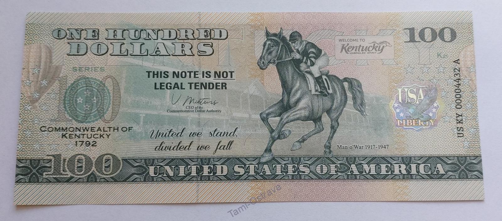 USA - 100 Dolarů 2022 - Pamětní - Kentucky - UNC