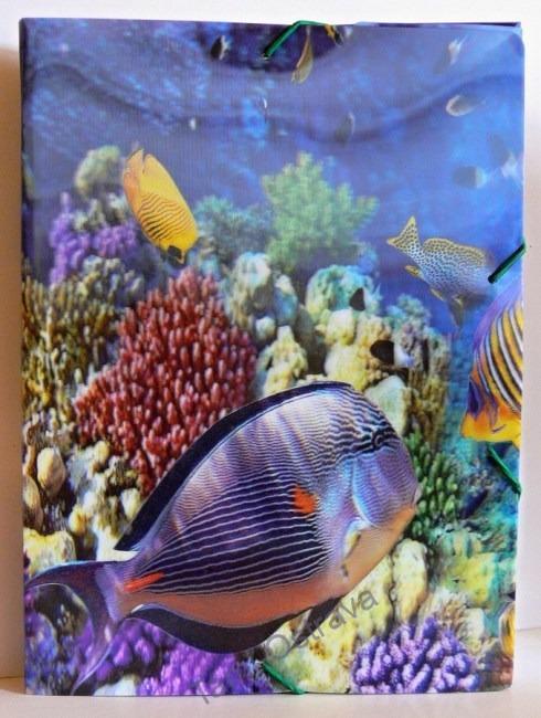 Krabice na sešity formátu A4 s gumou obrázek ve 3D,mořský svět.