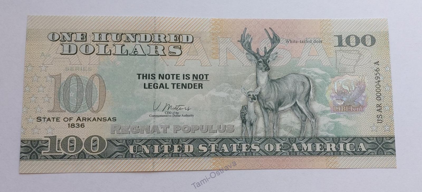 USA - 100 Dolarů 2022 - Pamětní - Arkansas - UNC