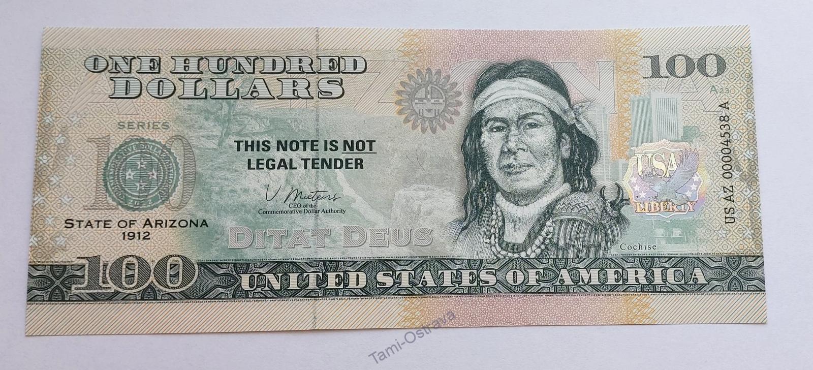 USA - 100 Dolarů 2022 - Pamětní - Arizona - UNC