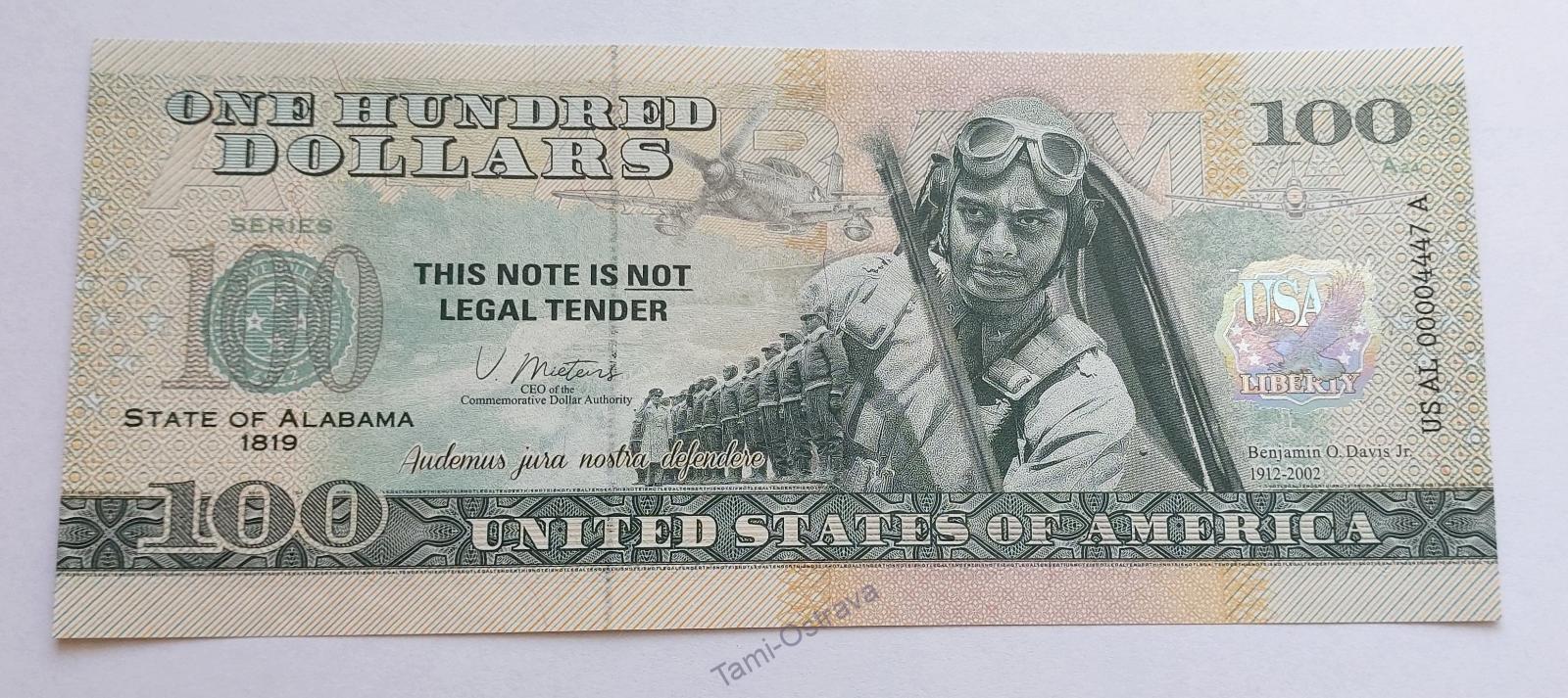 USA - 100 Dolarů 2022 - Pamětní - Alabama - UNC