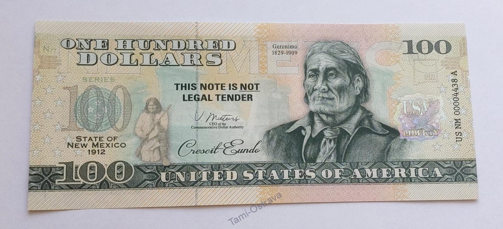 USA - 100 Dolarů 2022 - Pamětní - Nové Mexiko - UNC