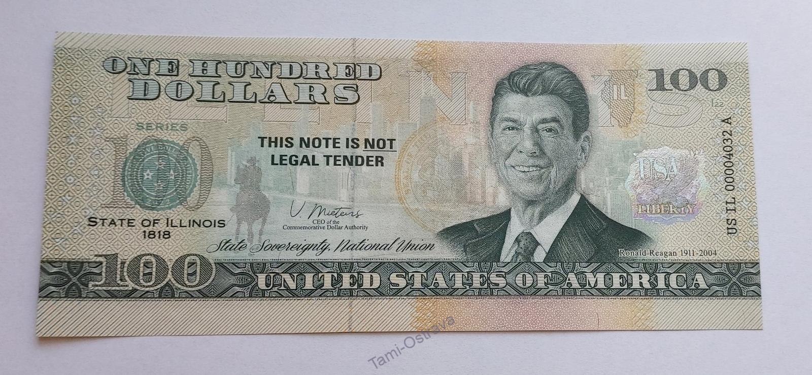 USA - 100 Dolarů 2022 - Pamětní - ILLINOIS - UNC