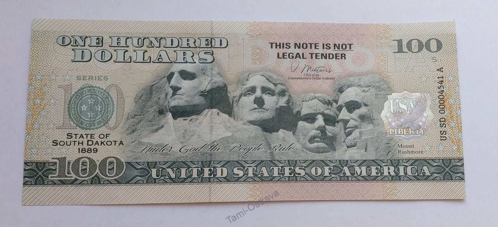 USA - 100 Dolarů 2022 - Pamětní - Jižní Dakota - UNC