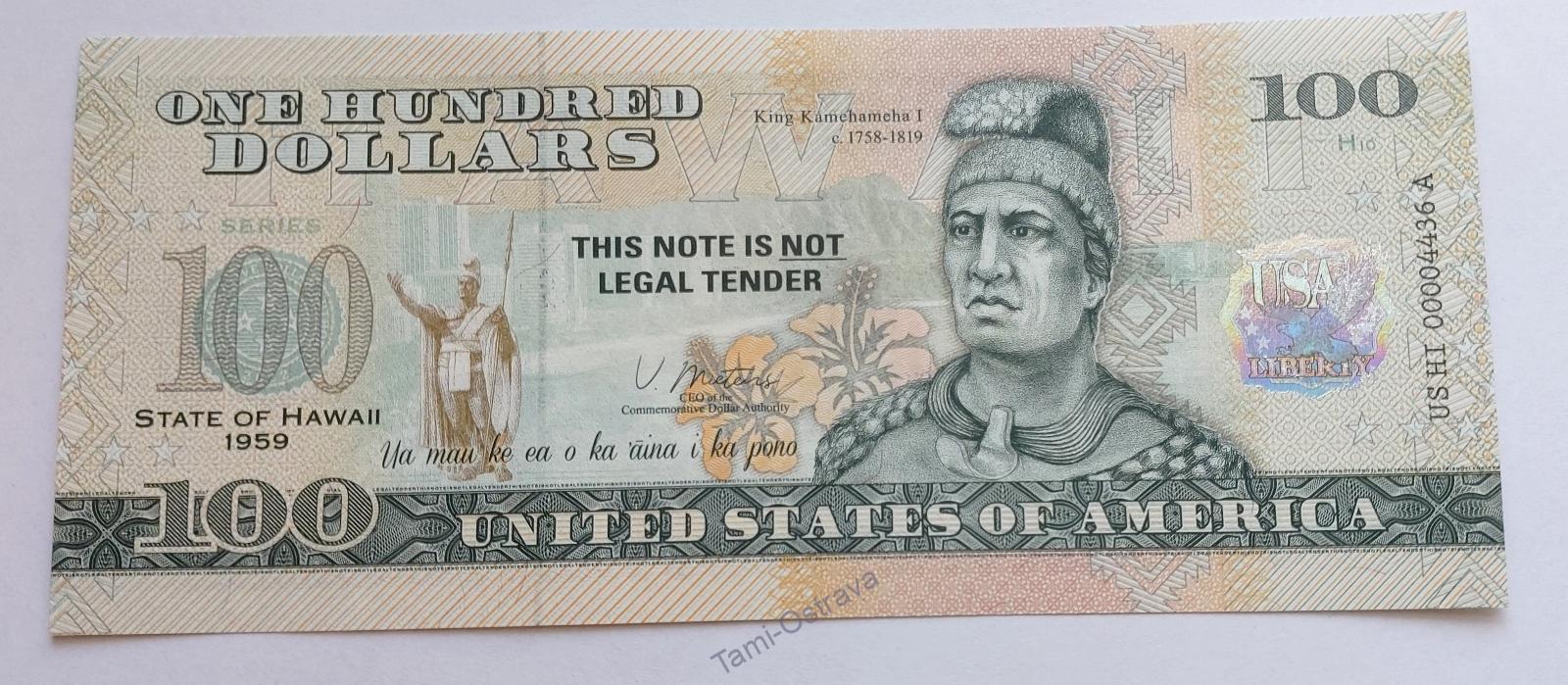 USA - 100 Dolarů 2022 - Pamětní - Hawaii - UNC